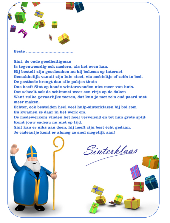Sophie Dezelfde Aardappelen Excuusrijm van Bol.com voor te laat leveren Sinterklaascadeau - Kids en  Jongeren Marketing blog